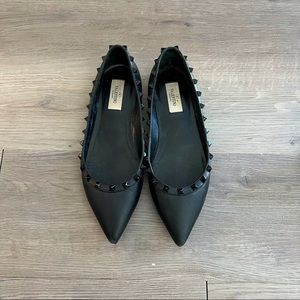 Black Valentino Garavani Tonal Rockstud Ballerina Leather Flats SIZE 39